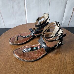 Sam Eldelman Ankle Strap Thong Sandal, Sz 7.5, Black, Like New, EUC